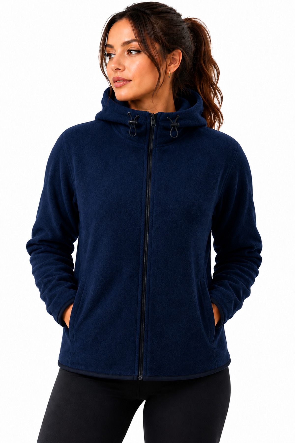 GHASSY CO Kadın Lacivert Kapşonlu Fermuarlı Polar Sweatshirt
