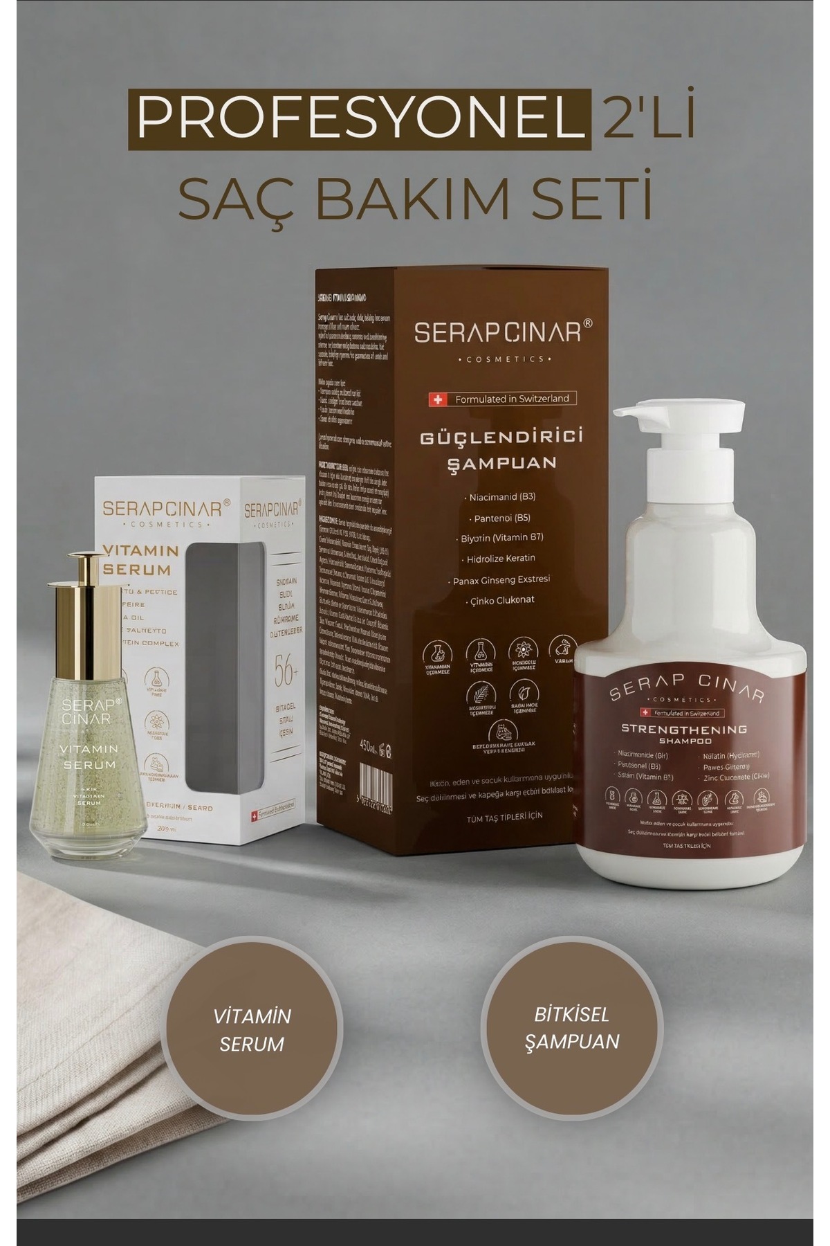 Saç Bakım Seti: Saç Vitamin Serum 30ml Bitkisel Şampuan 400ml — SRPCNR006