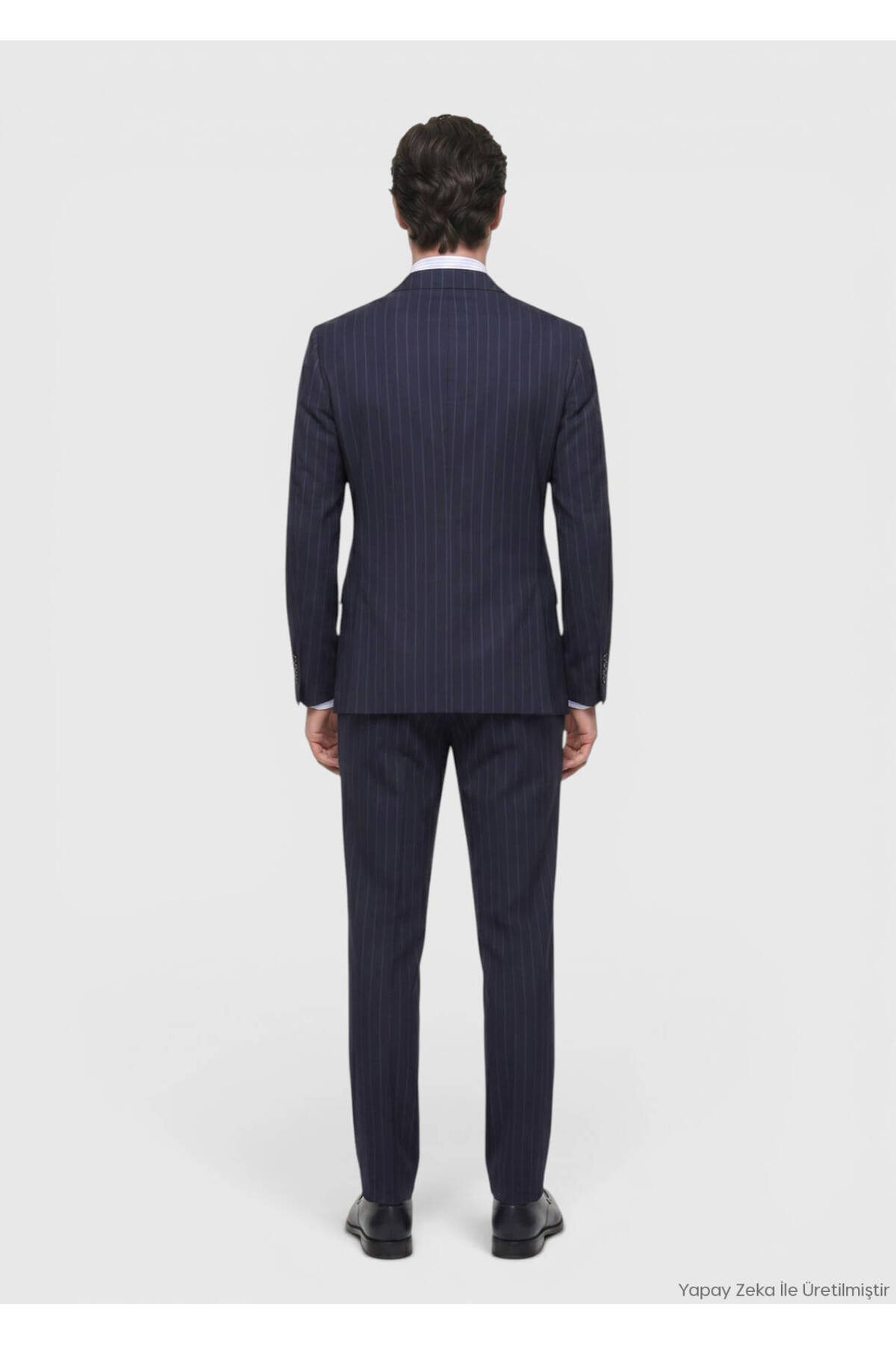 Ramsey Lacivert Çizgili Zeroweight Slim Fit %100 Yün Takım Elbise görsel 5