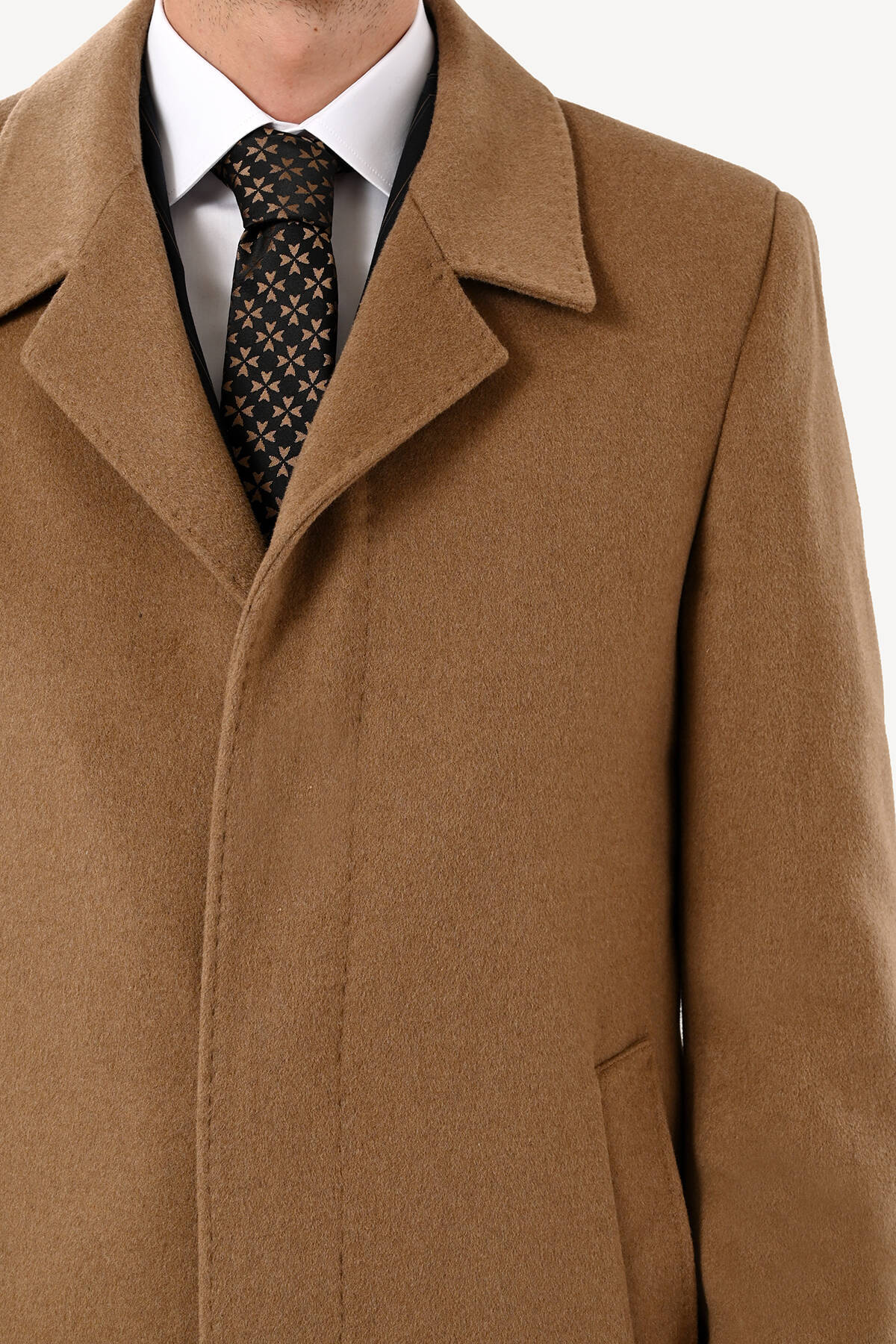 Ysf Erkek Camel Regular Fit Mono Yaka Kaşmir Palto görsel 3
