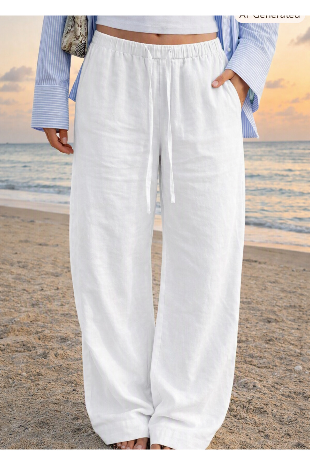 Hera Moda Kadın Bol Paça Keten Pantalon görsel 2