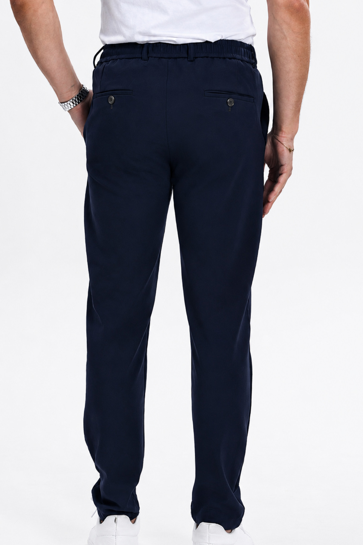 T SteepRockt Erkek Lacivert Jogger Pantolon Beli Bağlamalı 4 Cepli Likralı Regular Kalıp Rahat Kesim görsel 6