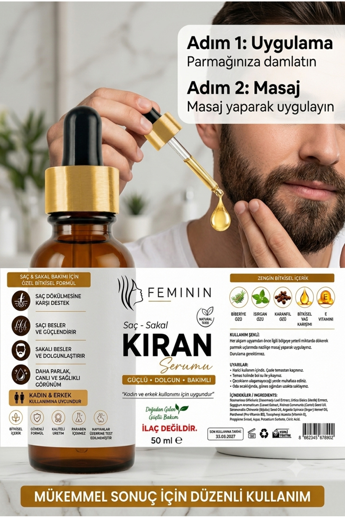 KIRAN Serumu / Saç ve Sakal 50 ml | Saç ve Sakal Bakım Yağı — kıran252525 — تصویر 2 از 4