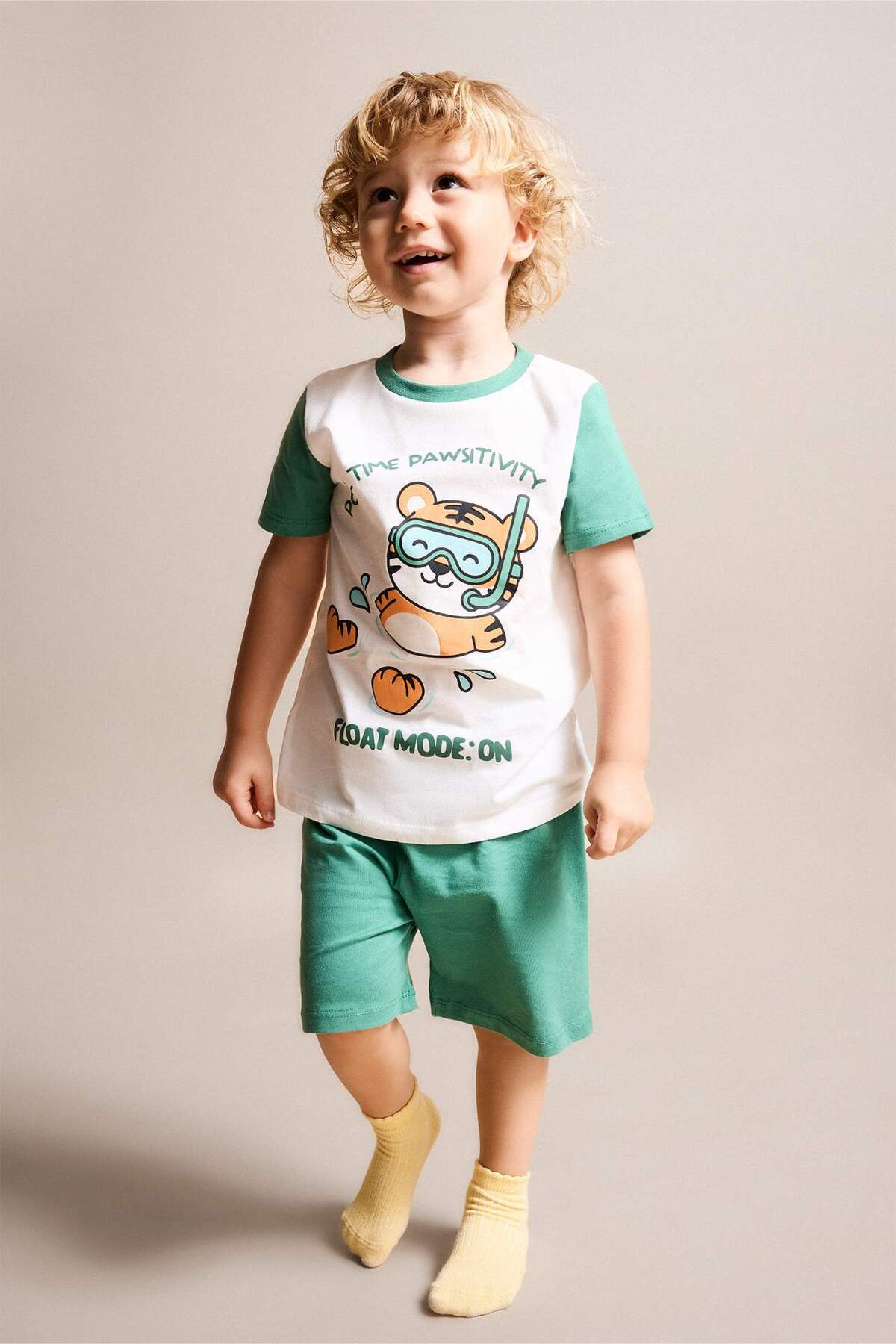 Defacto 100% Cotton Printed Short Sleeve Top Shorts Bottom 2-Piece Pajama Set Baby Boy H8217A526Hs