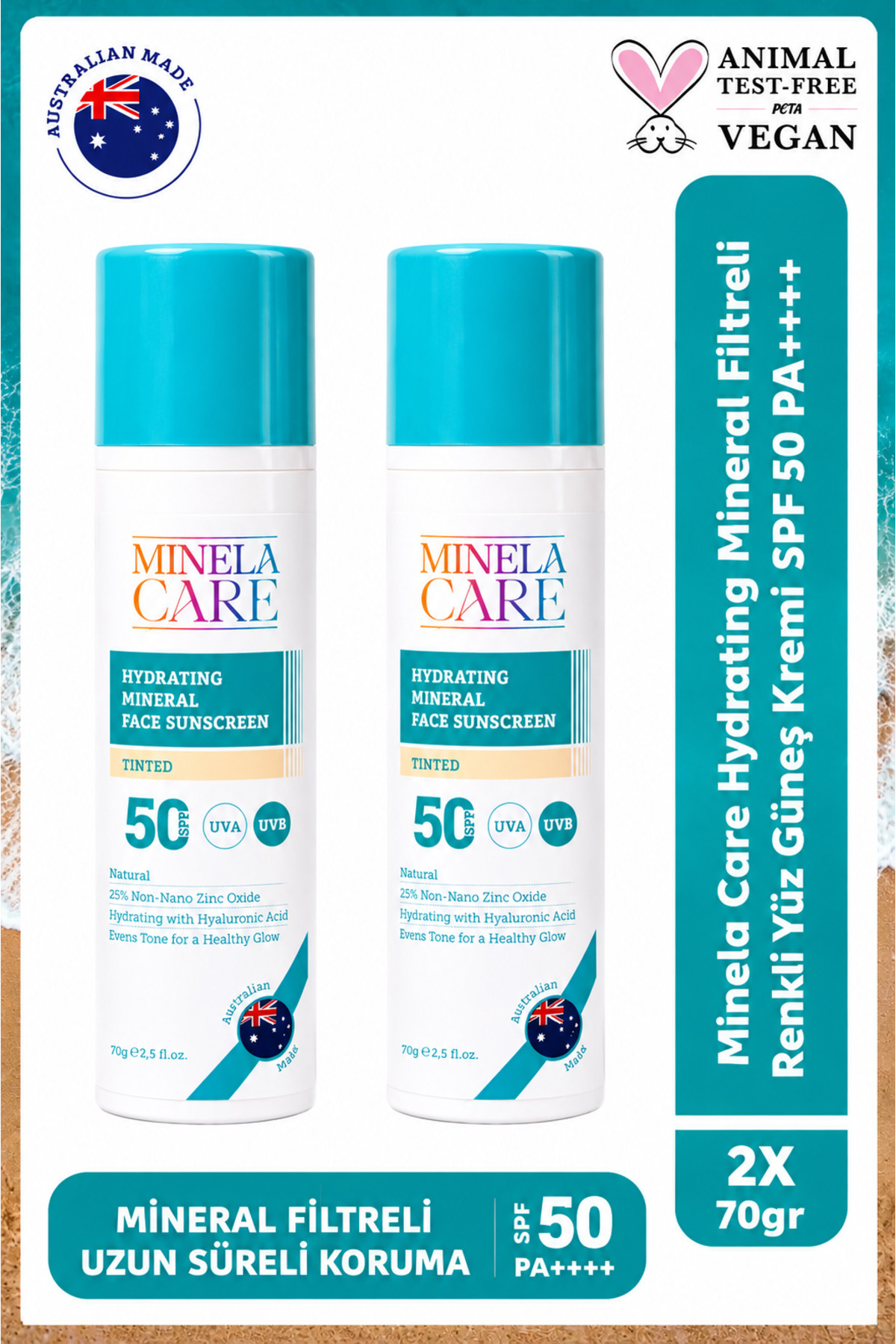 Hydrating Organik Mineral Filtreli Renkli Yüksek Korumalı Yüz Güneş Kremi Spf50 2x70gr — PKTMNLCREHYDRARNKFACESNCRM
