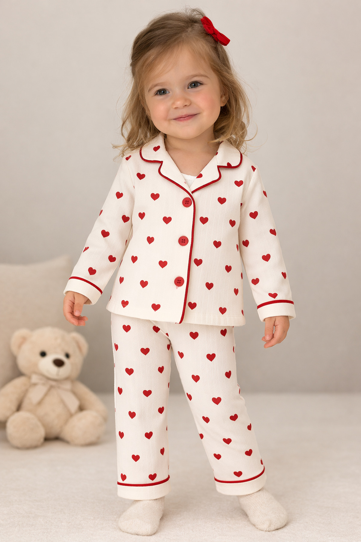 Bubito Heart Baby Girl's Bottom Top 2-Piece Pajama Set - Red White