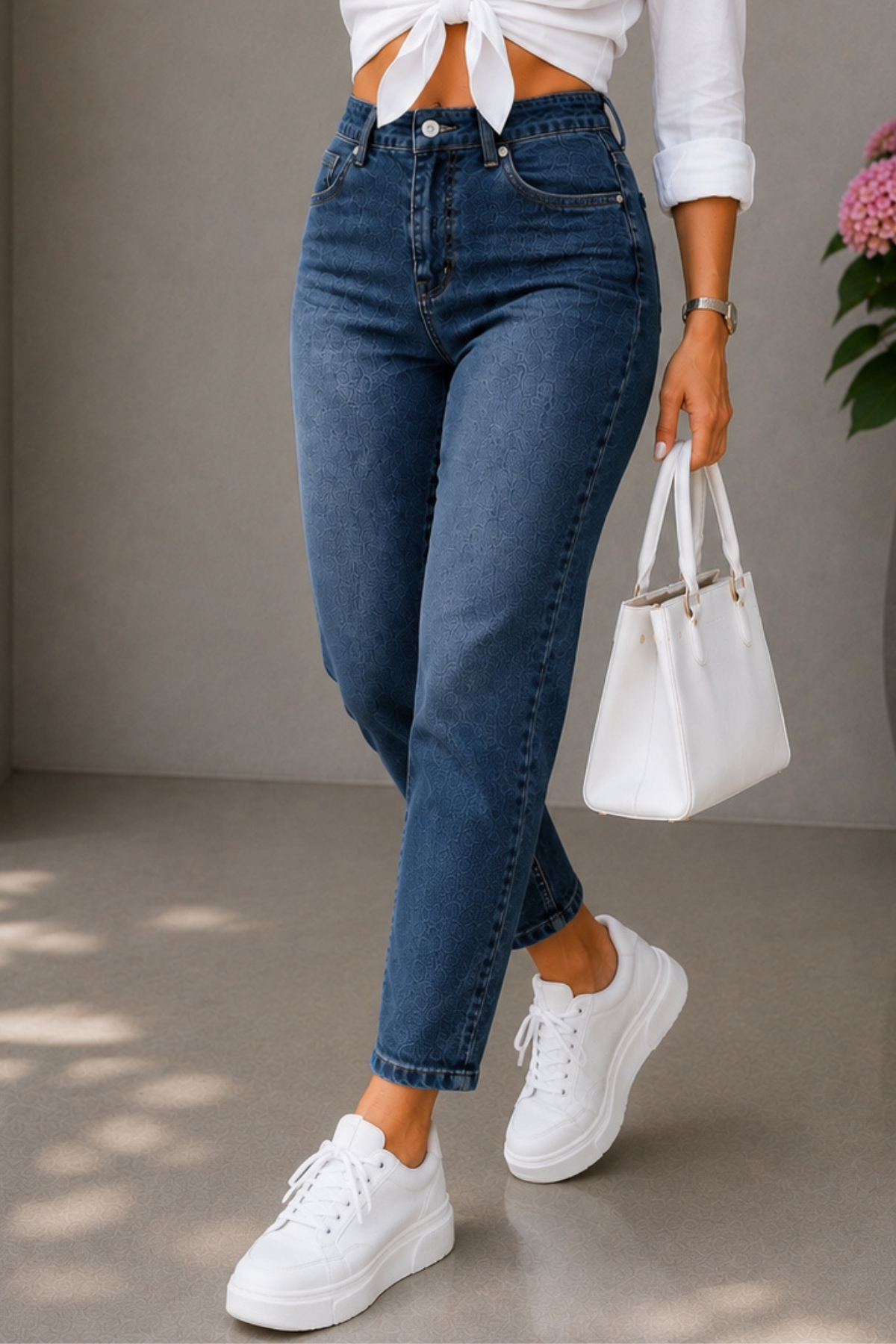 CEDY DENIM Mom Fit Jean Yüksek Bel Boyfriend Kesim Likralı Mavi Kadın Kot Pantolon C599 görsel 6