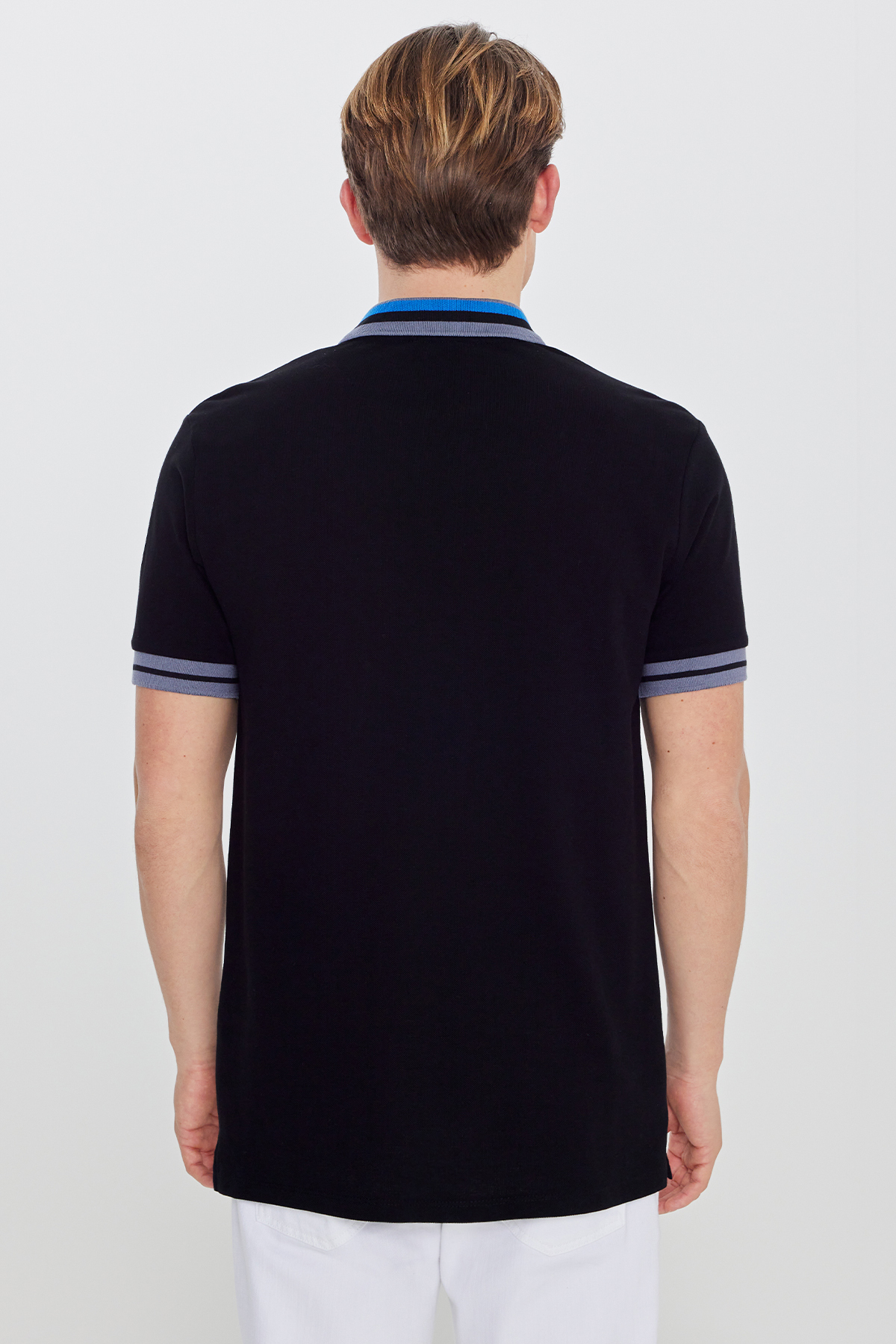 AC&Co / Altınyıldız Classics Erkek Siyah Slim Fit Dar Kesim %100 Pamuk Kıvrılmaz Polo Yaka Tişört görsel 8