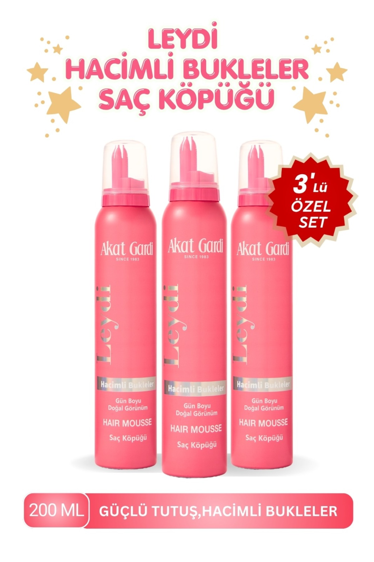 Akat Gardi Saç Köpüğü Hacimli Bukleler Leydi 200ml.3'Lü Özel Set — LEYDİKÖPÜK3LÜ