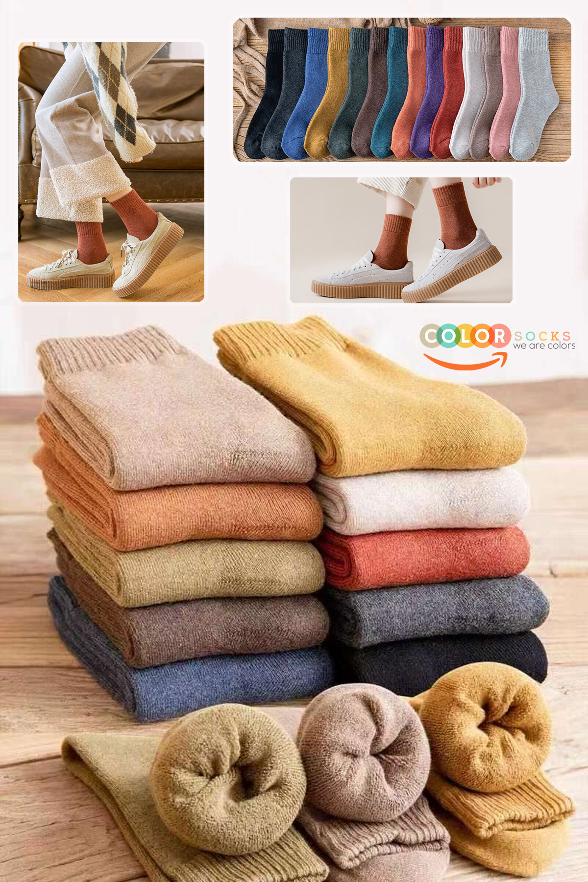 Color Socks 5 чифта дебели зимни дамски чорапи с полар отвътре (Термоабсорбир...