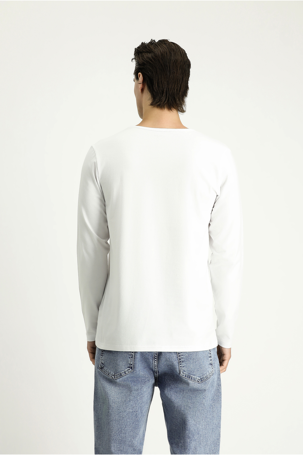 Bisiklet Yaka Slim Fit Dar Kesim Pamuklu Sweatshirt — سفید 685695 — تصویر 4 از 5