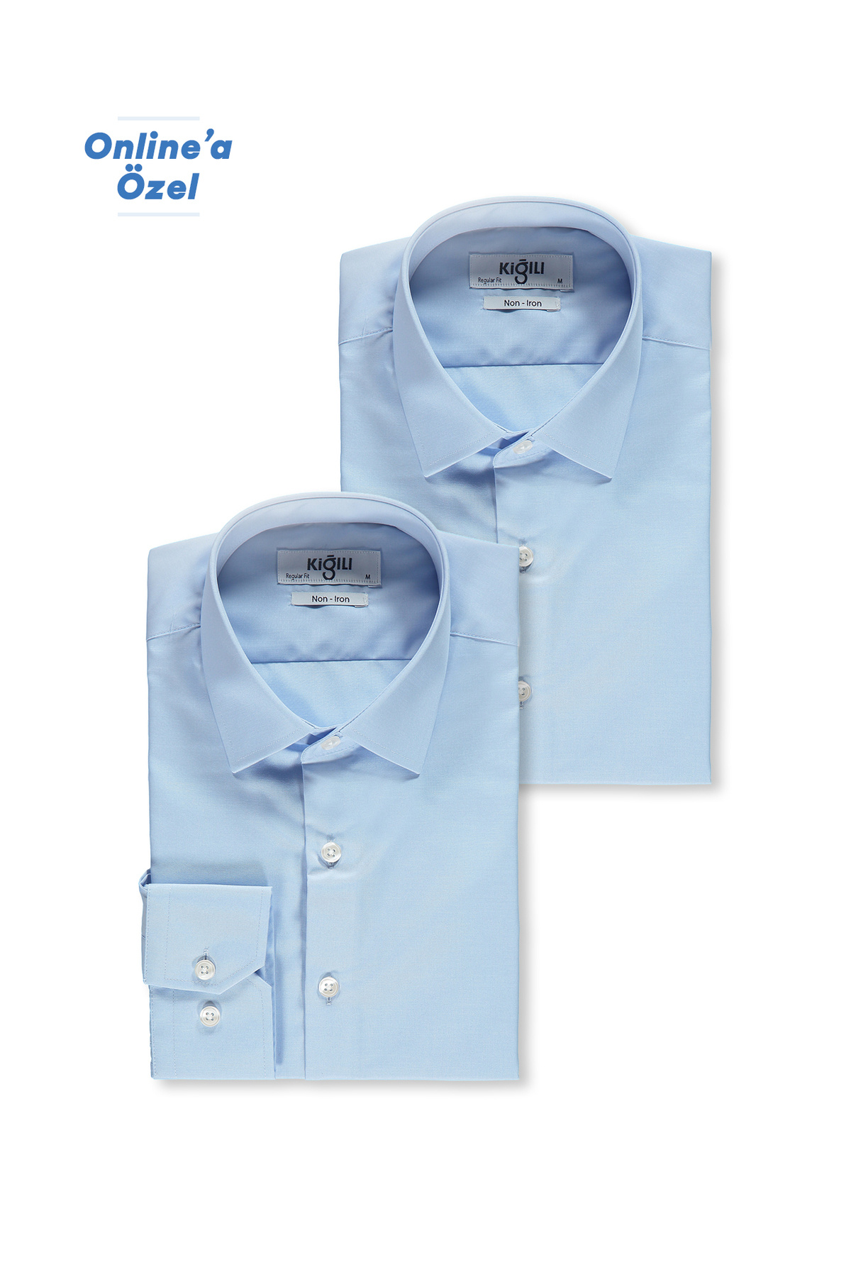 Kiğılı 2'li Uzun Kol Regular Fit Pamuklu Ütü Gerektirmeyen Pamuklu Klasik Non Iron Gömlek Seti