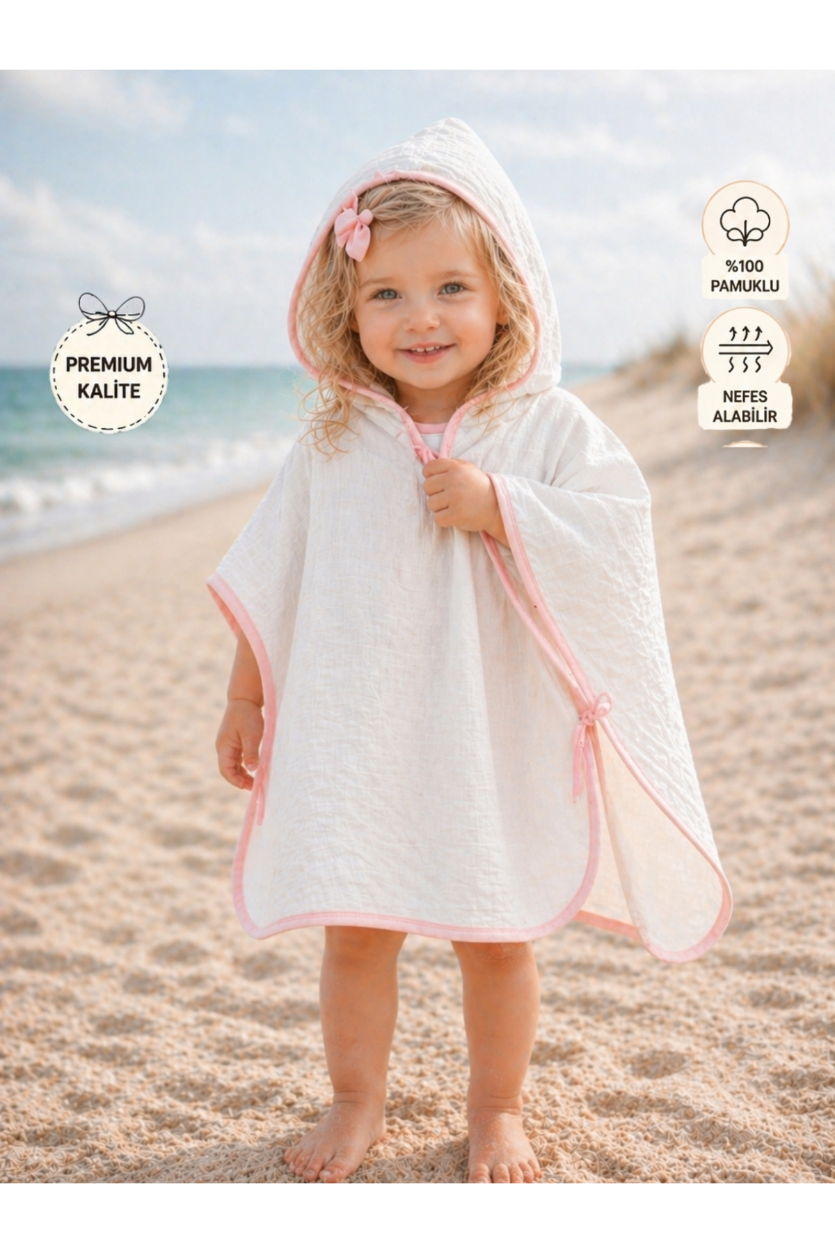 100% Cotton Muslin Pareo Towel - Baby Girl & Kids Beach & Bath Towel Bathrobe Poncho (2 Years)