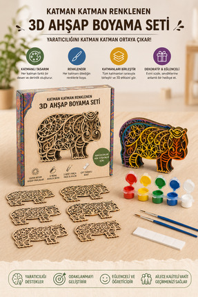 FourArts Katmanlı Ahşap Boyama Seti – 3D Mandala Tasarım | 6 Renk Akrilik Boy...