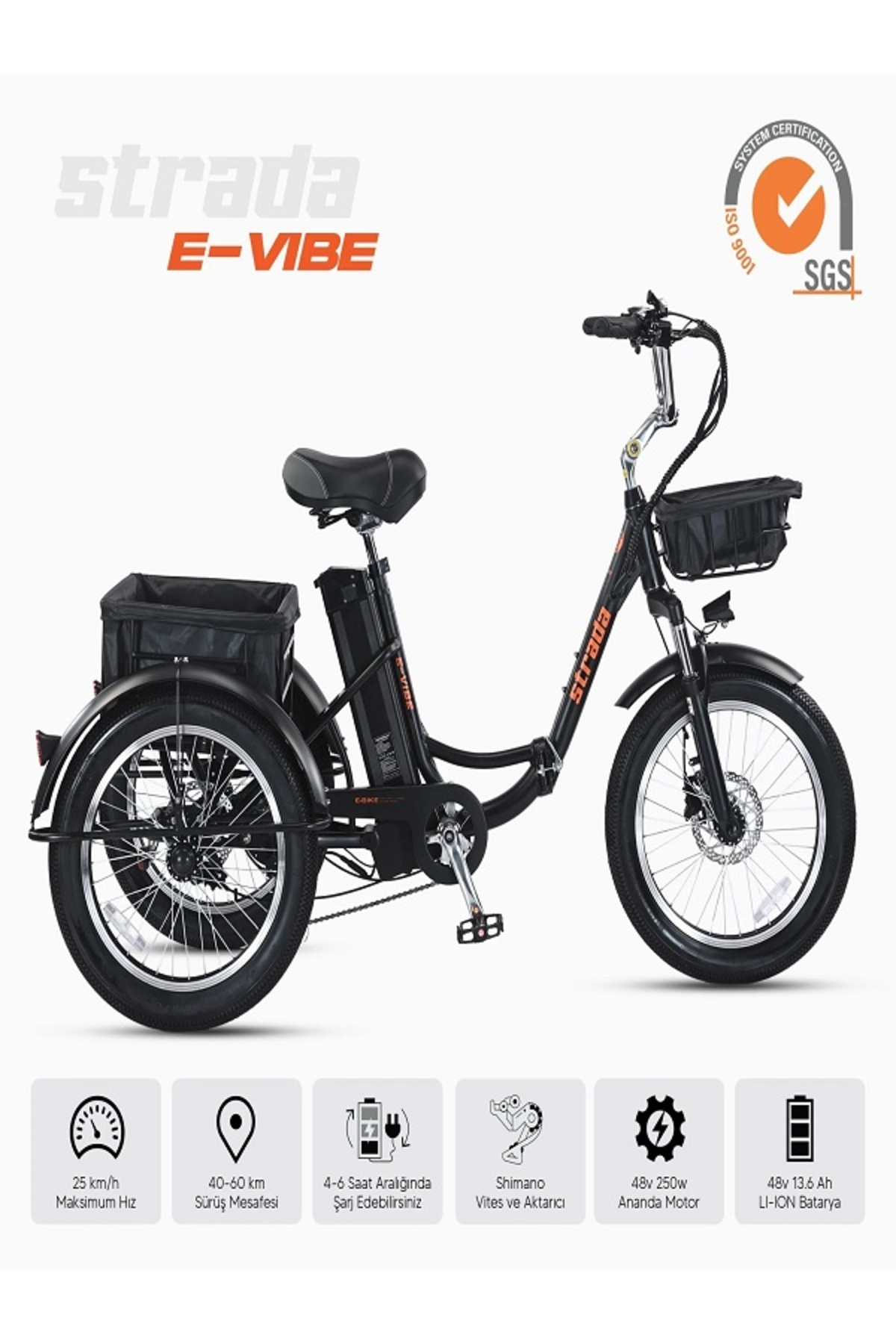Strada E-VIBE Hidrolik Disk 20 Jant Üç Tekerlekli Bisiklet