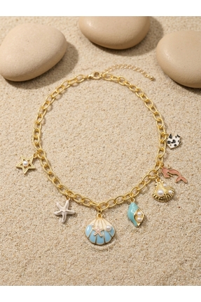 ZERA STEEL JEWELRY Gold ve Mavi Uyumlu Charm Kolye