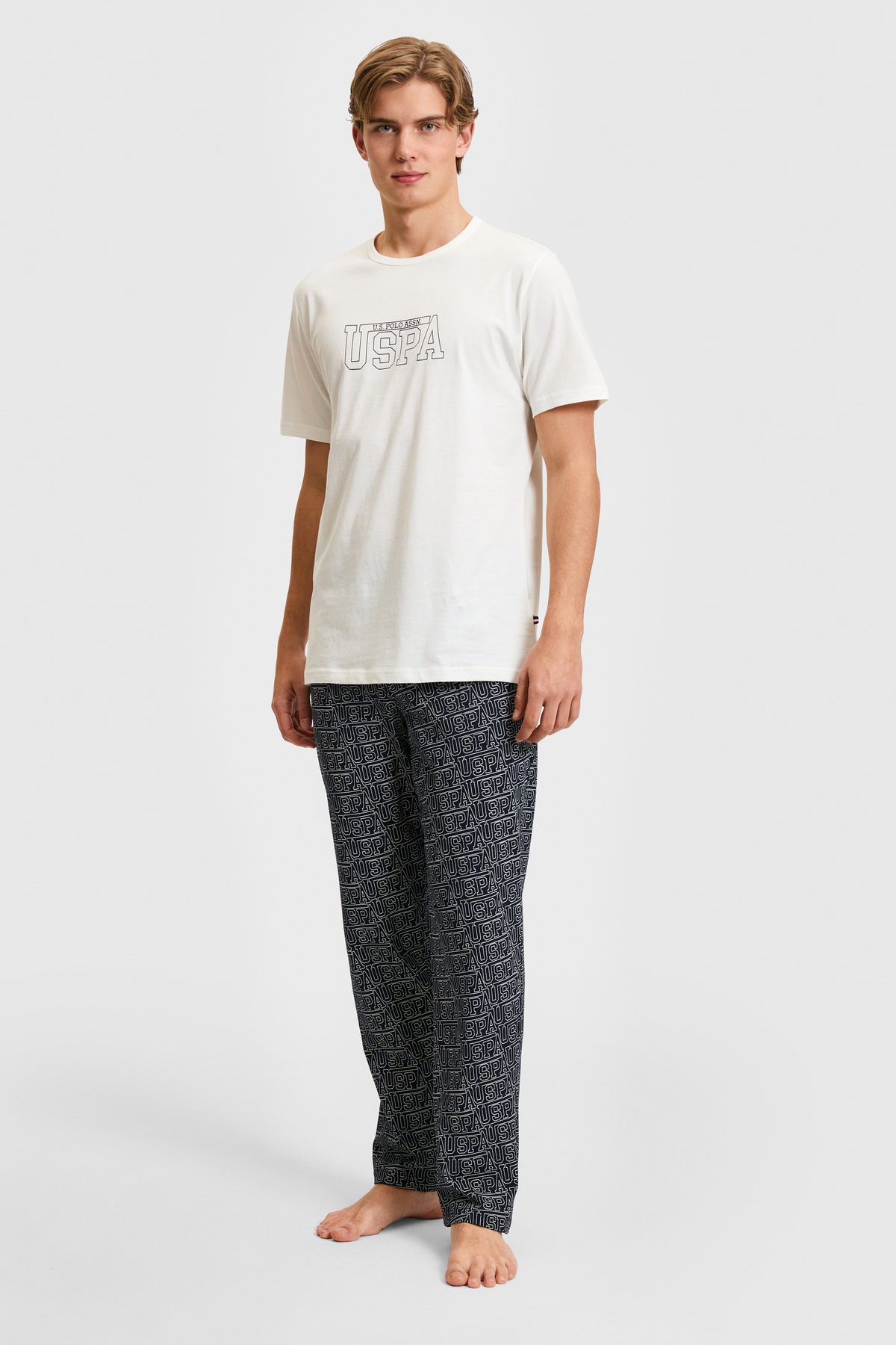 یو اس پولو ست لباس خواب مردانه مدل Off White 50326148-VR019