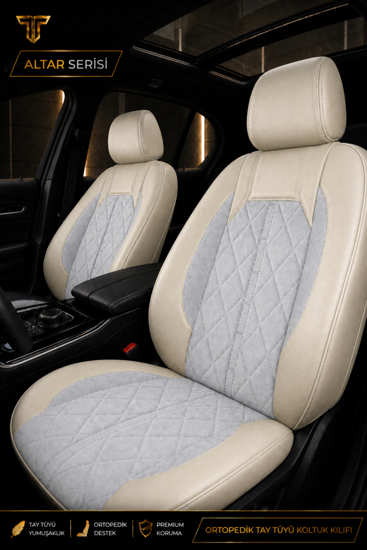 Fiat Punto 2005+ Uyumlu Altar Serisi Tay Tüyü Bej Premium Koltuk Kılıfı — alternatif görsel