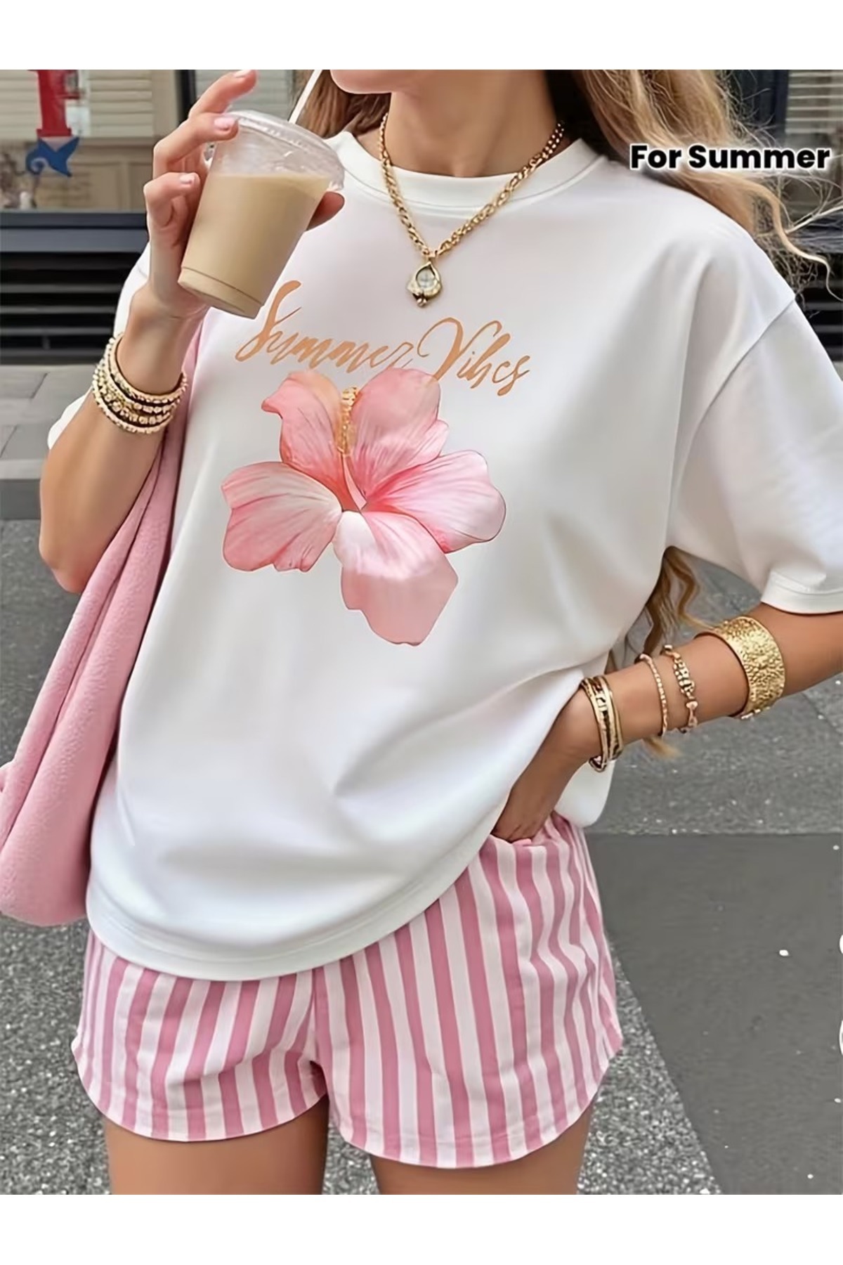 puolikuu Kadın Rahat Kalıp Tshrit Karışık Baskılı Tshirt