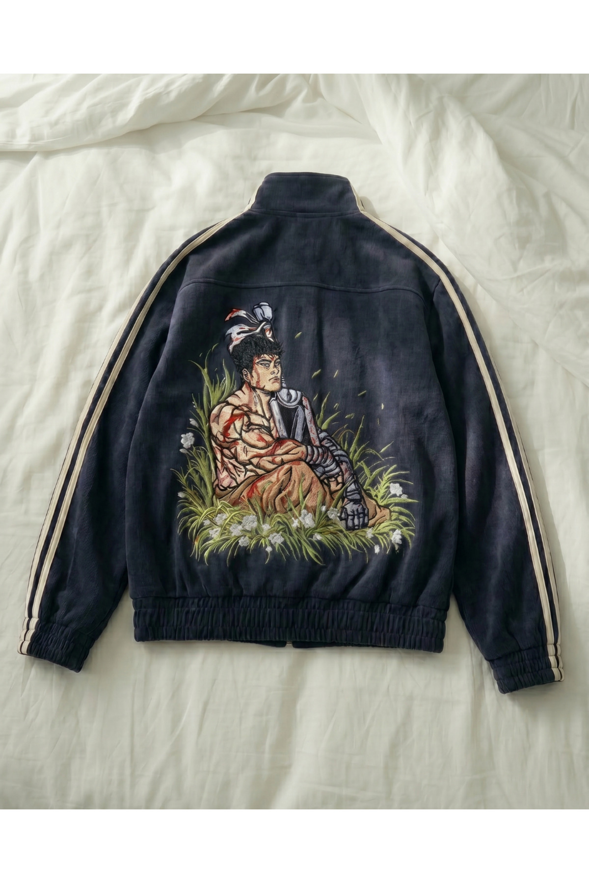 Touz Moda Berserk Çift Çizgili Baskılı Oversize China Unisex Ceket