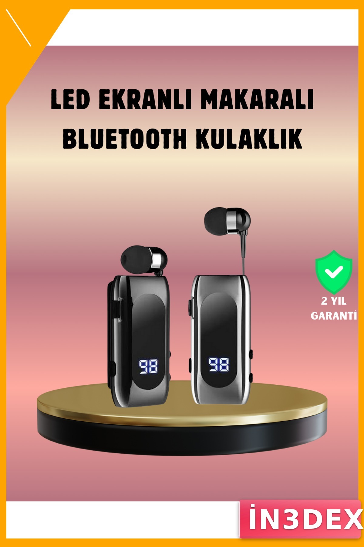 Klipsli Bluetooth Kulaklık 25 Saat Pil Dijital Göstergeli
