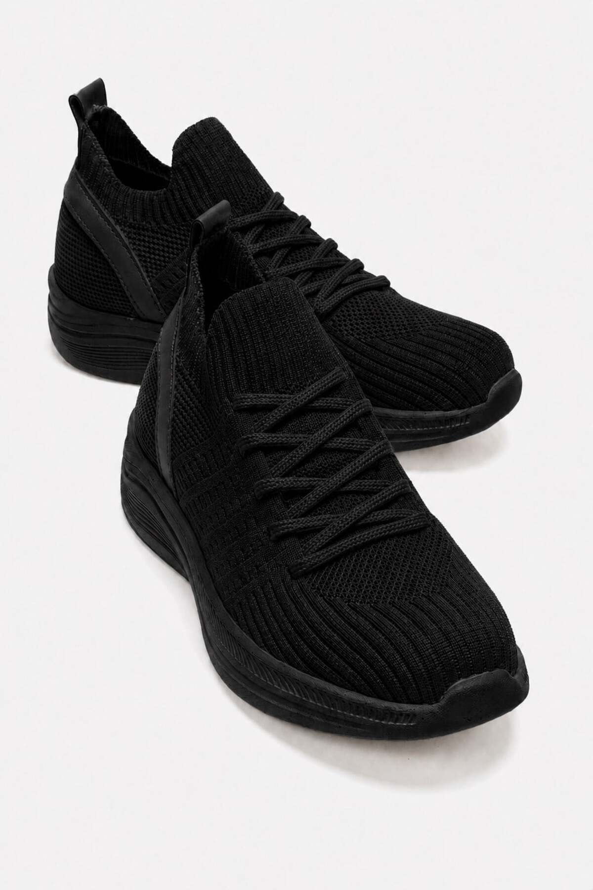 Laced Striped Knitwear Women's Sports Shoes BLACK BLACK