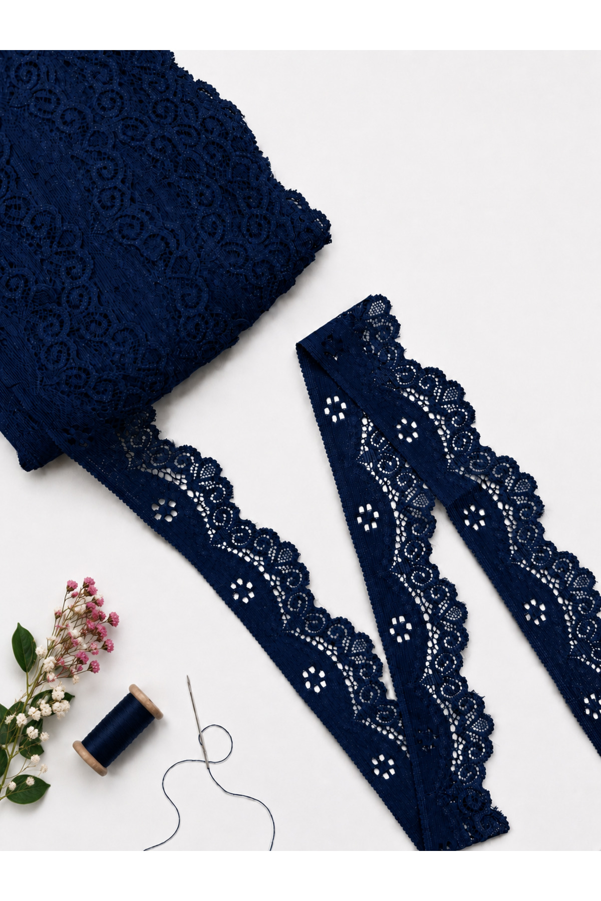 Lycra Lace 3 cm Width – Navy – 5 Meters Flexible Lace Fabric