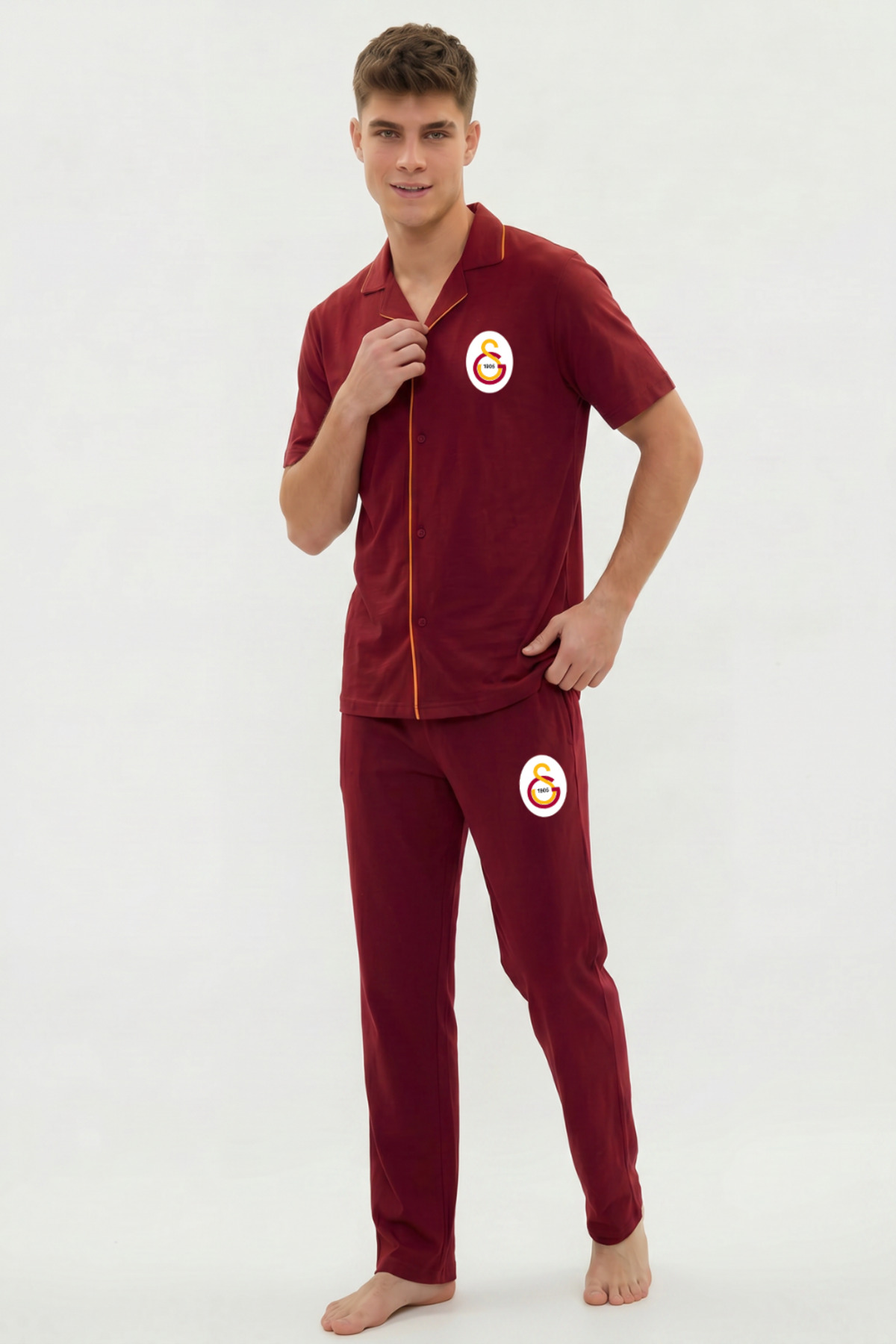 Galatasaray Orijinal Lisanslı Erkek Düğmeli Kare Yaka Pijama Takım görsel 5