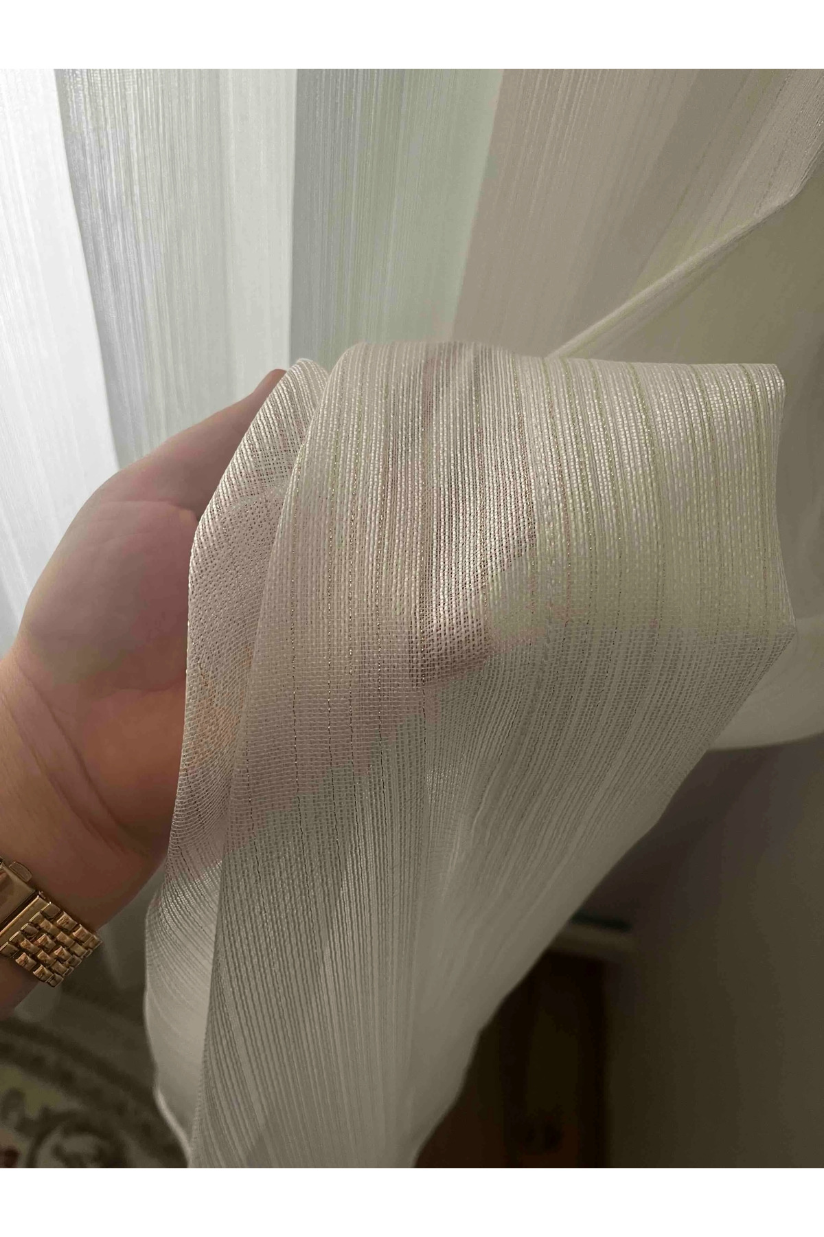 Luxury Gold Tulle Curtain | 1/3 Layer Frequent Pleat | Cast Stylish Appearance | No Iron Required | Trendy Item