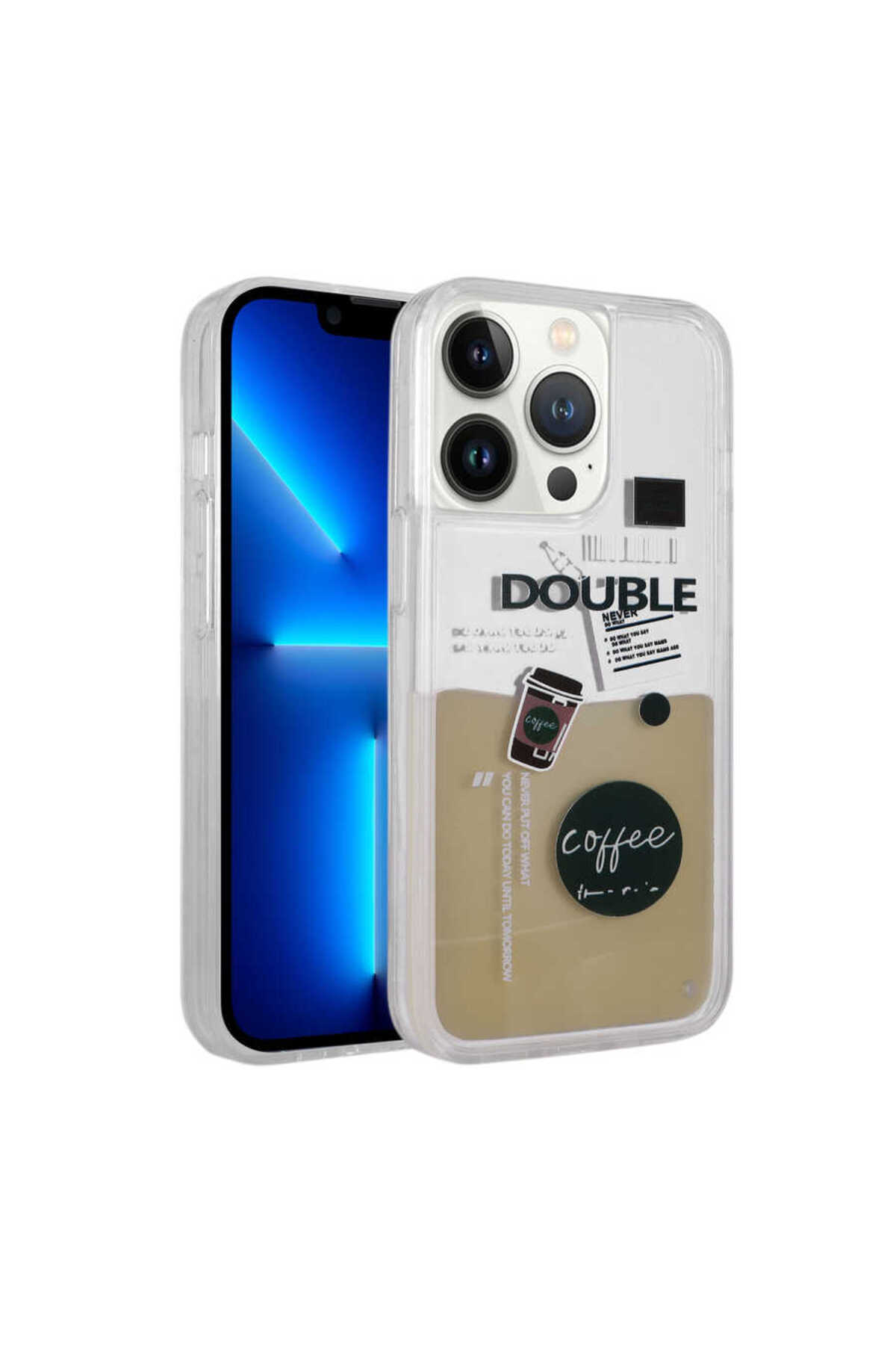 iPhone 12 Pro Max Uyumlu Desenli Sıvılı HNZM Drink Silikon Kılıf-NO3