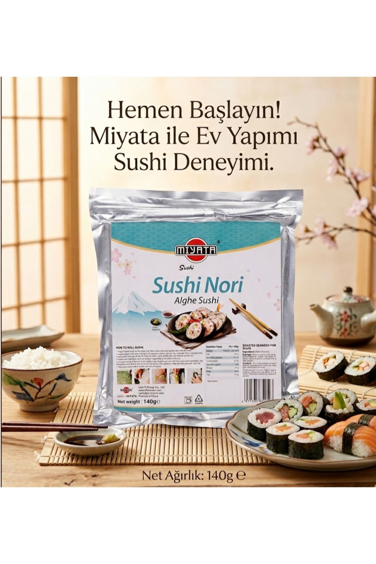 norinyan☆ Miyata Sushi Nori 140g (50 Yaprak) – Premium Kavrulmuş Deniz
