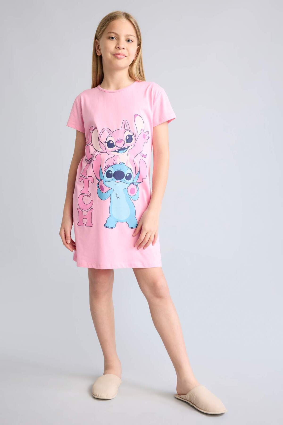 100% Cotton Stretch Short Sleeve Pink Dress for Girls H5515A826SM