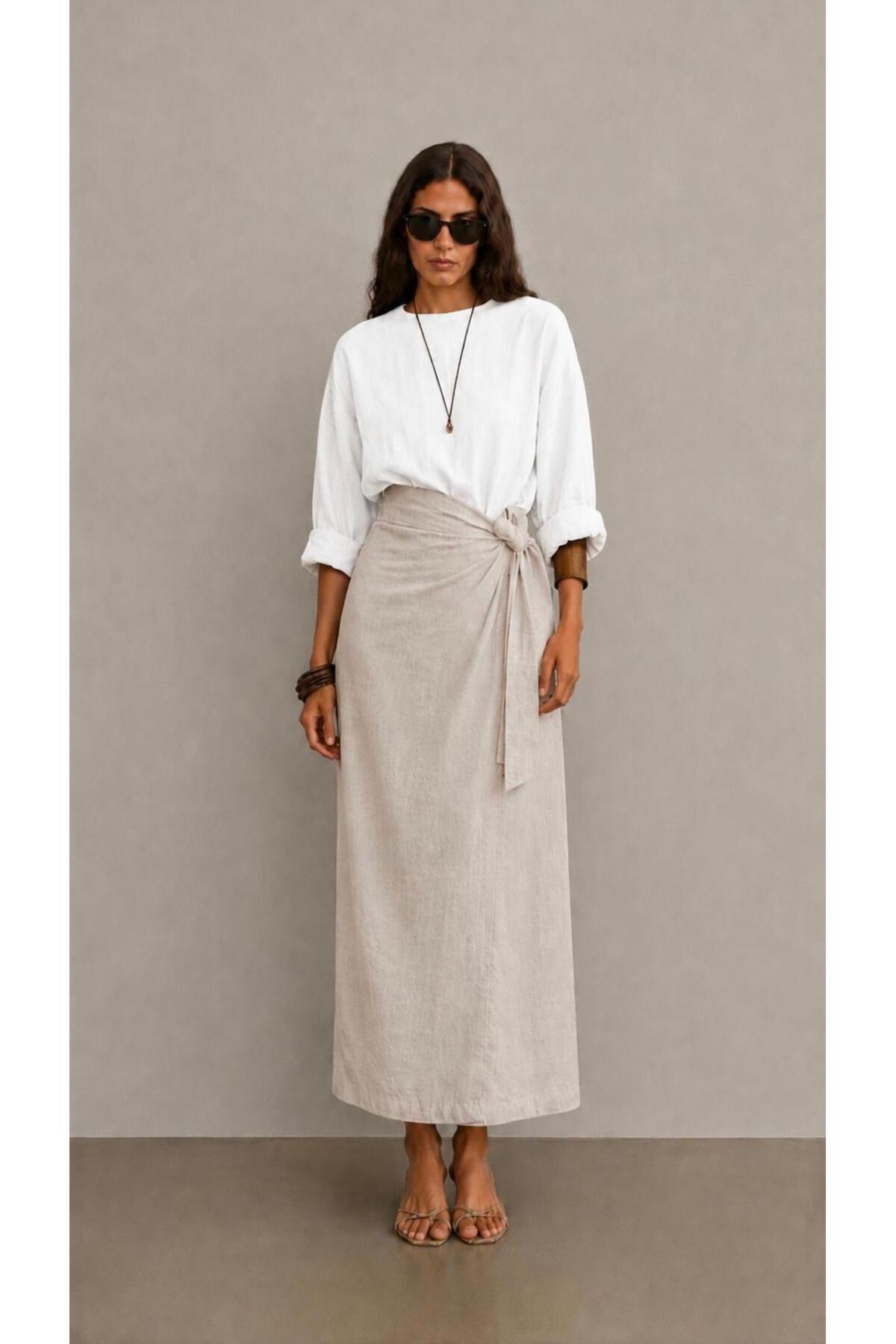 Side Tie 100% Linen Skirt
