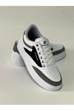 baasploa Beyaz Bağcıklı Detay Beyaz Taban Şık Günlük Sneaker
