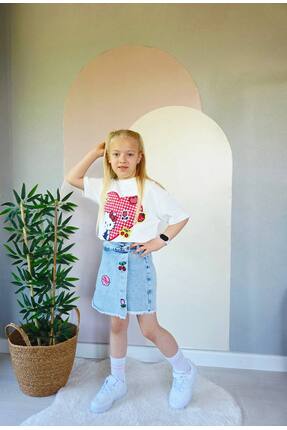 noble baby&kids Kız Çocuk Hello Kitty Temalı İkili Takım - Krem Nakışlı Tişör...