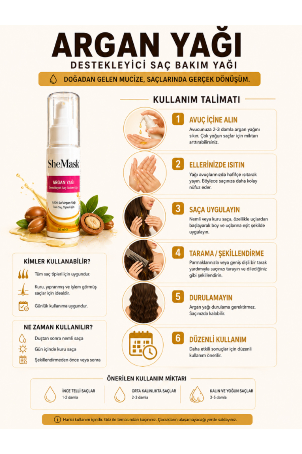 Argan Yağı Saç Yağı Saç Bakım Yağı E Vitaminli Isı Koruyucu Yıpranmış Saç Bakım Saç Isı Koruyucu Parlaklık Veren Besleyici Onarıcı Saç Bakımı Yağı Elektriklenme Karşıtı Saç Bakım Ürünleri Saç Vitamini — SheMask-Argan-Yağı-50ML — تصویر 8 از 8