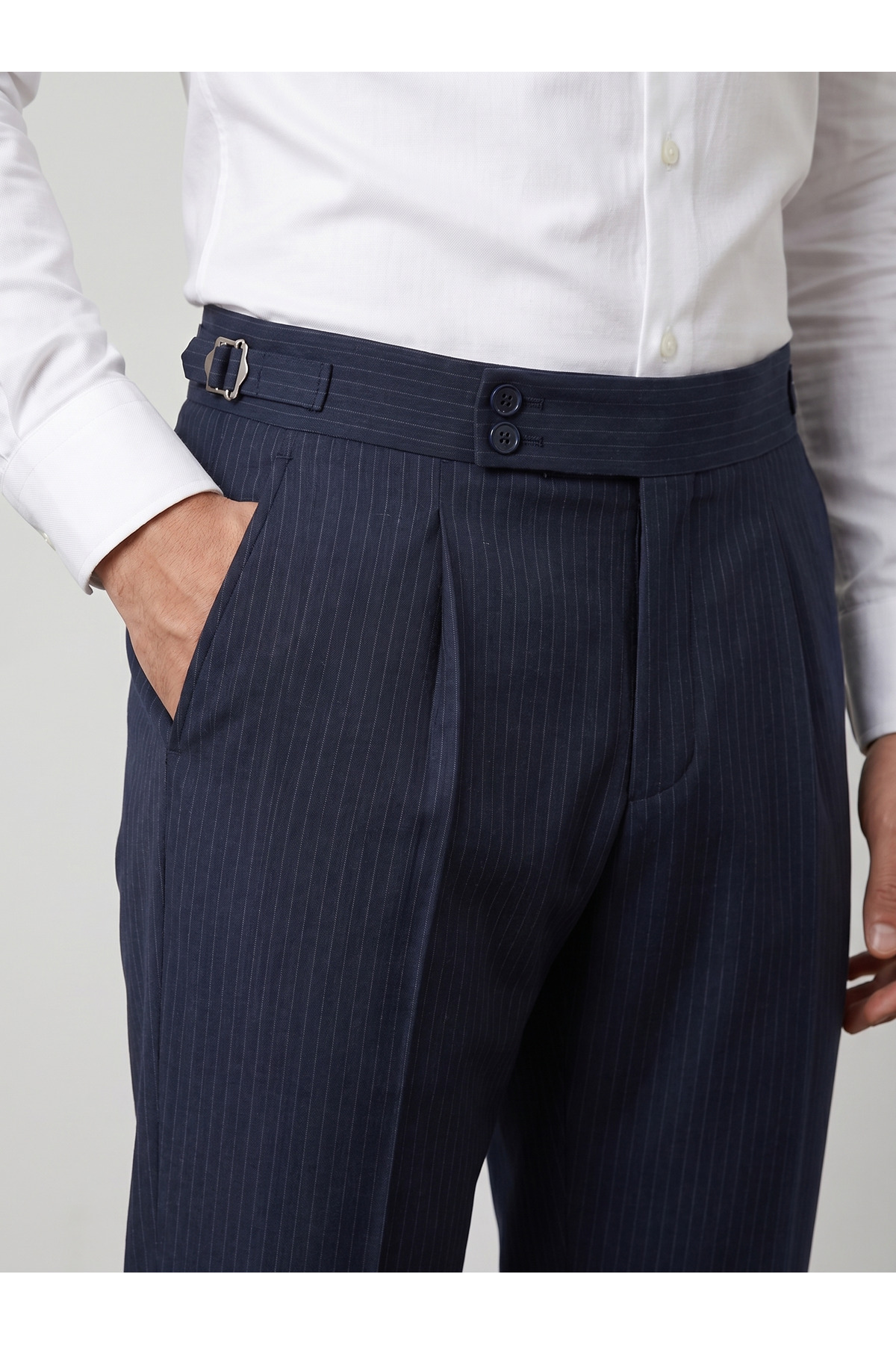 BASEL.CO Striped Old Money Pleated Lycra Fabric Trousers