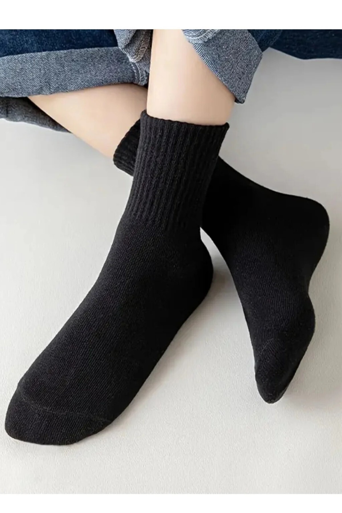 Socks Stores 6 Çift Unisex Pamuklu Düz Siyah Kolej Çorap görsel 2