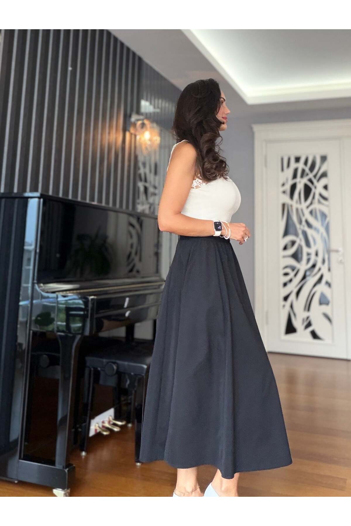 Atelier Derin Siyah Beli Lastikli Uzun Etek görsel 7