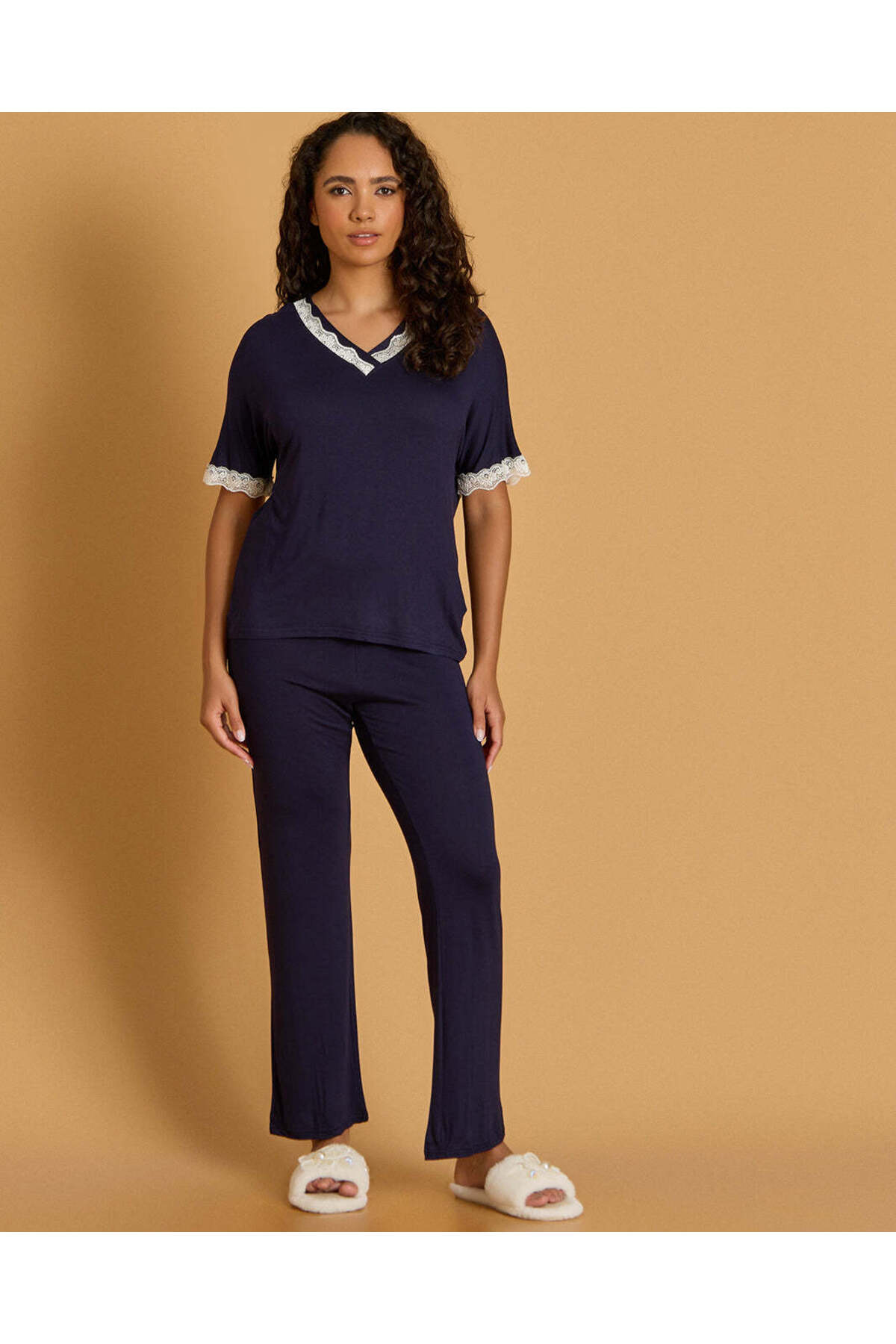 REDTAG Women Navy Embellished 2 Piece Pyjama Set
