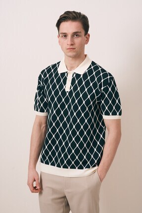 carinoman REGULAR FIT GEOMETRİK DESEN DÜĞMELİ POLO TRİKO T-SHIRT