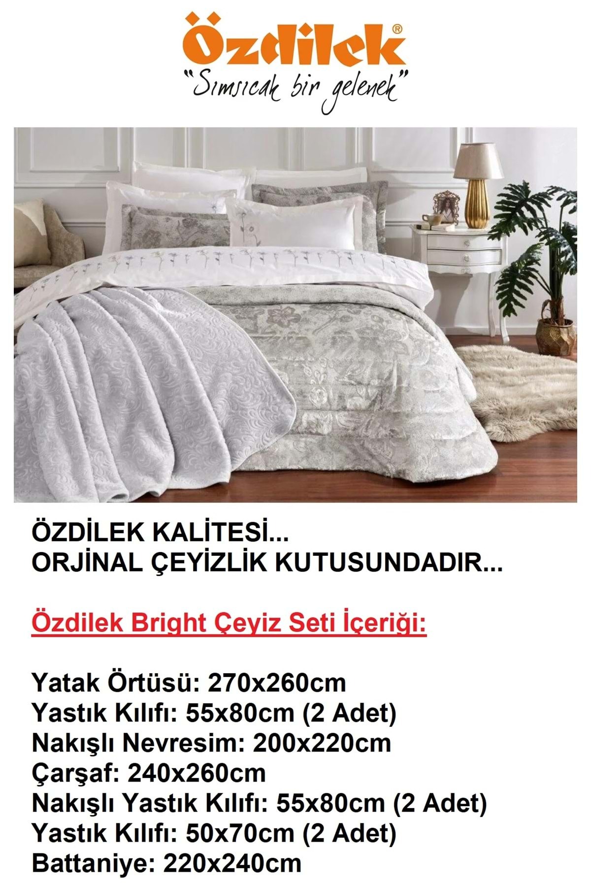 Özdilek Premium 10 Parça Çift Kişilik Çeyiz Seti-Bright Krem
