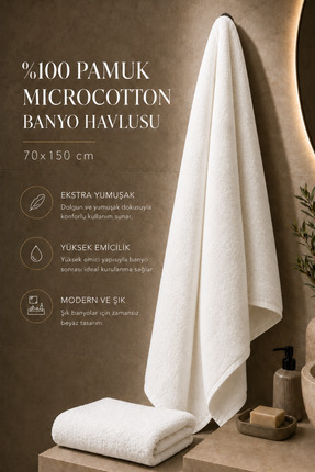 TAYA HOME %100 Pamuk Microcotton Banyo Havlusu 70x150 cm Ekstra Yumuşak Yükse...