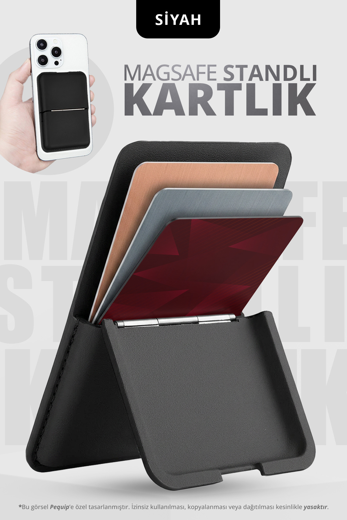 Pequip Magsafe Deri Kartlık Kılıf iPhone 12 13 14 15 16 17 Plus Pro Max Uyumlu Manyetik Standlı Pop-Up 3 Hazneli