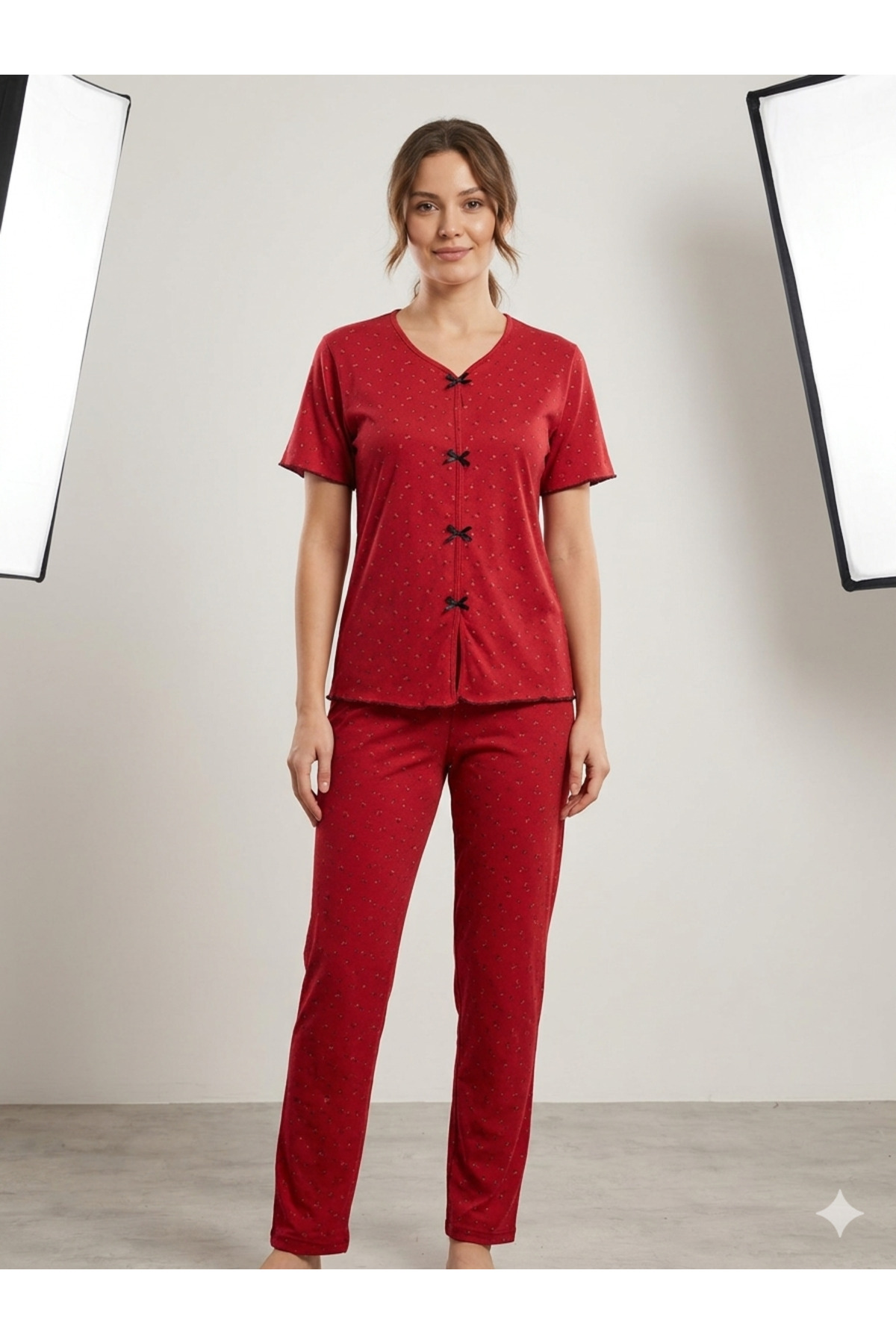 fameshomewear Summer Patterned Women's Short Sleeve Pajama Set