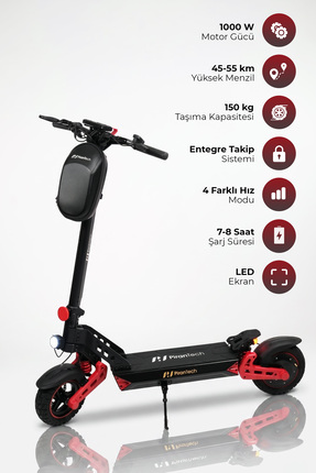 PiranTech D2PRO Elektrikli Scooter 1000W Güç - Kırmızı