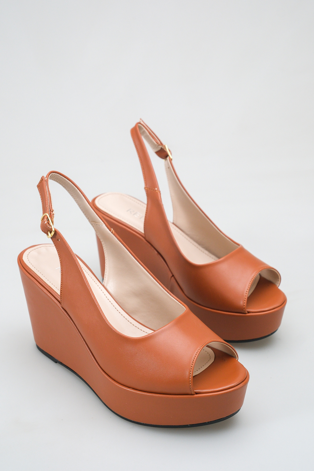 Tan Fill Heel Platform Women's Sandals Open Toe Wristband