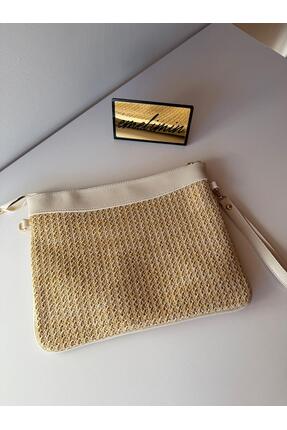 emelimin Hasır Detaylı Askılı Clutch Kadın Portföy El Ve Omuz Çantası