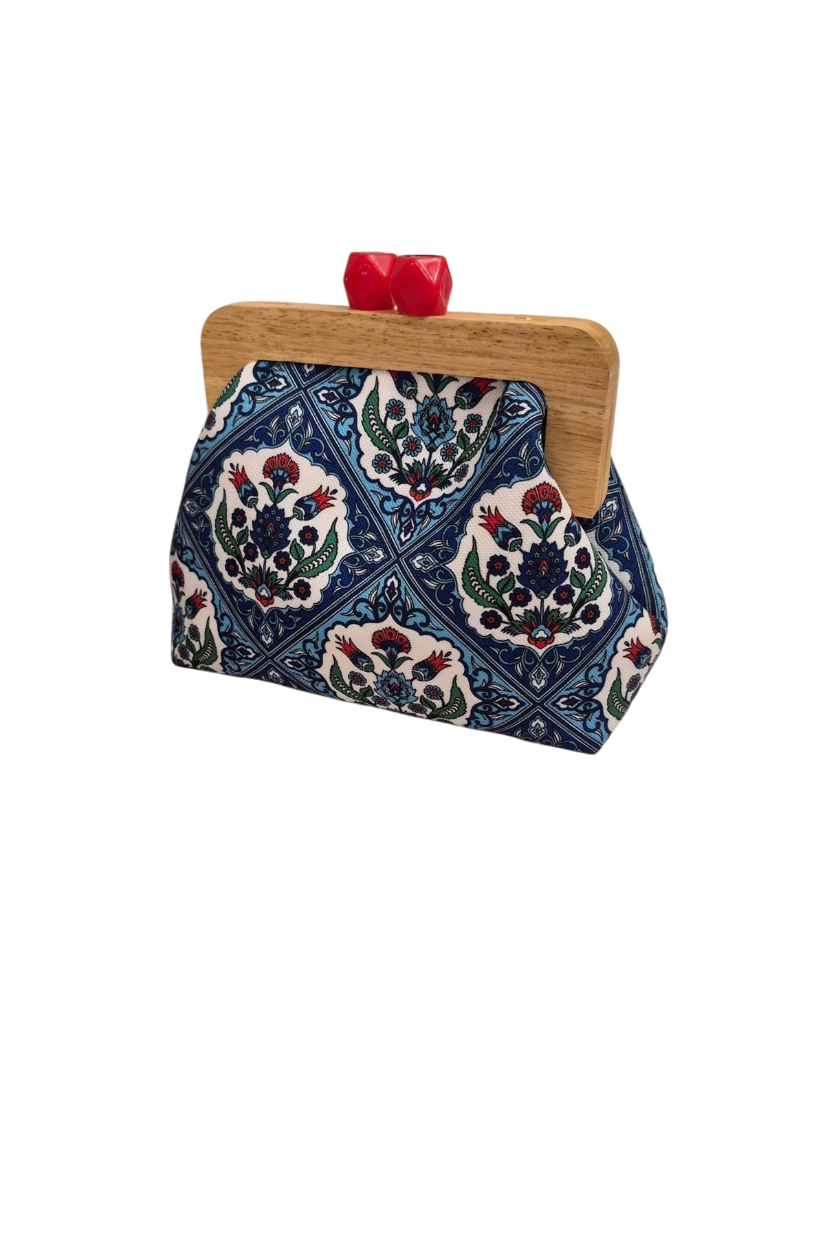 handedizayn Hande Dizayn Çini Desenli Ahşap Burslu Zincir Askılı Clutch Omuz Çantası görsel 2