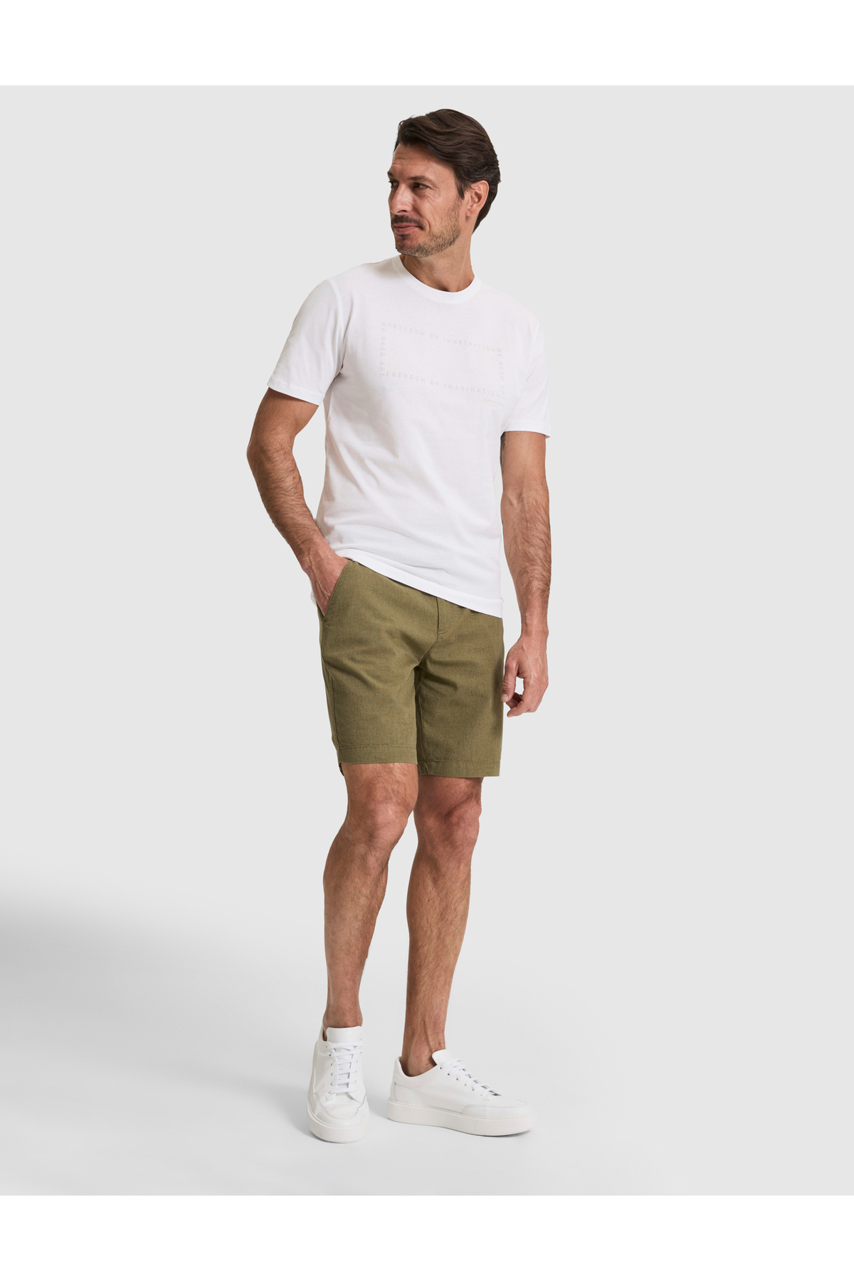 Pierre Cardin Haki Slim Fit Keten Karışımlı Beli Lastikli Kordonlu Dokuma Şort 50327883-VR027 görsel 3